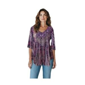 Unity World Wear Tunic Top Peasant Smocked Purple V-Neck XL Boho Y2K Floral NWT